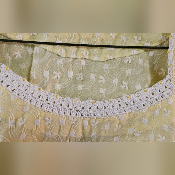 Yellow Embrpidered 3/4 Sleeve Cotton Top - Picture 4 of 10